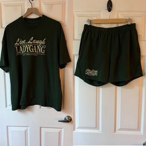 LadyGang Green Tee and Shorts Matching Set size small